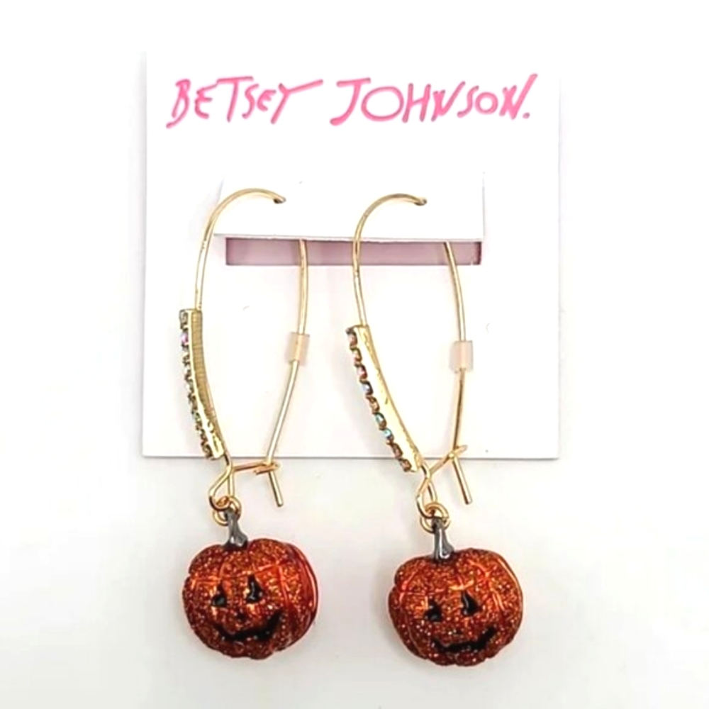 Betsey Johnson Pumpkin Jack O'Lantern Halloween Earrings